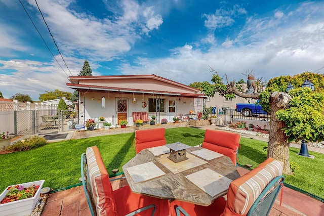 view of patio with an outdoor bar