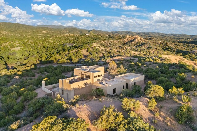 drone / aerial view featuring a mountain view