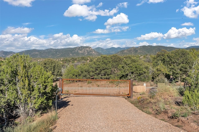 23 Lavadero Rd, Santa Fe, NM 87506 - view of gate with a mountain view and a wooded view
