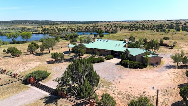 bird's eye view featuring a water view and a rural view