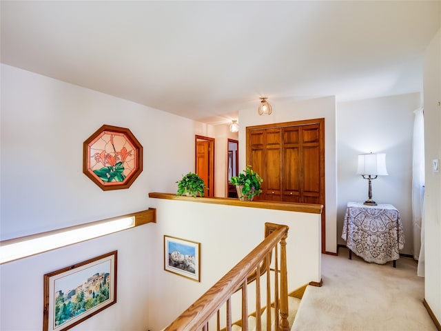 2176 La Tierra, Los Alamos, NM 87544 - hall with light carpet and an upstairs landing