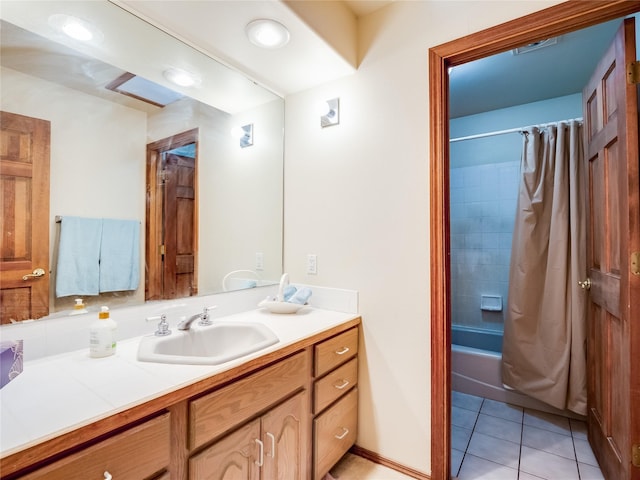 2176 La Tierra, Los Alamos, NM 87544 - full bath featuring tile patterned floors, vanity, and shower / bath combination with curtain
