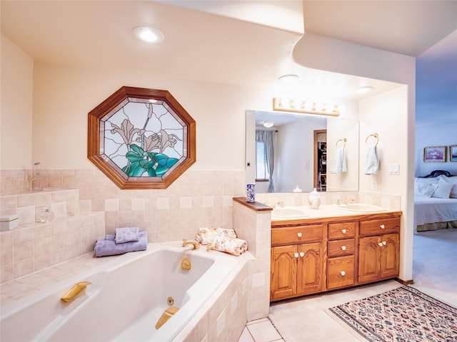 2176 La Tierra, Los Alamos, NM 87544 - ensuite bathroom featuring ensuite bathroom, a sink, a whirlpool tub, double vanity, and tile patterned flooring