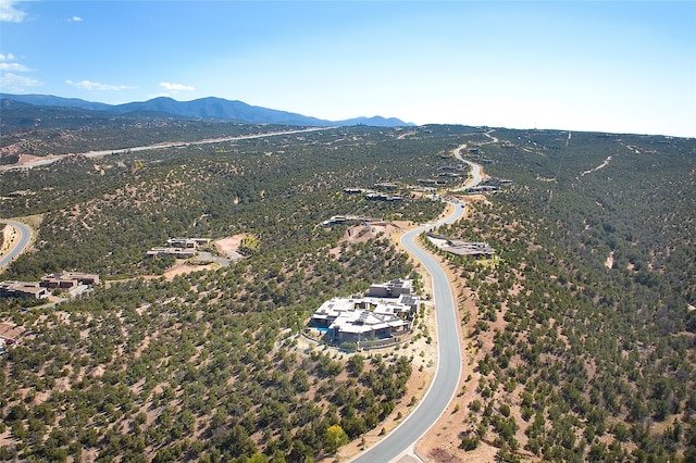 drone / aerial view featuring a mountain view