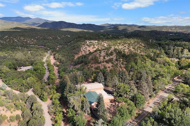 drone / aerial view featuring a mountain view