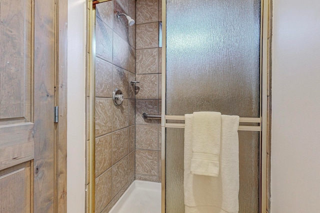 bathroom featuring a shower with shower door