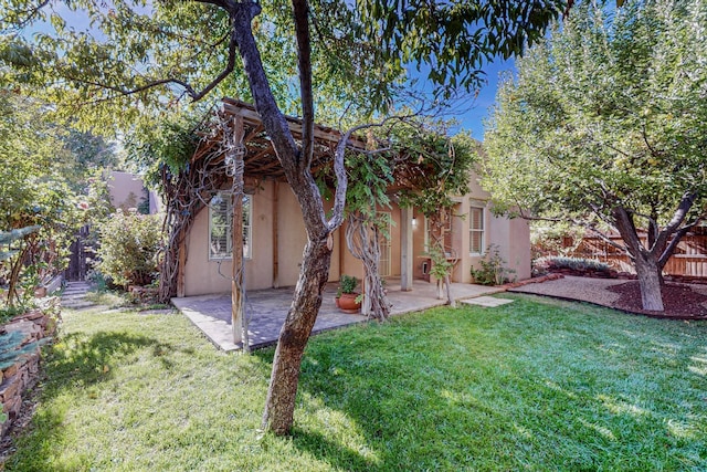 exterior space with a front yard and a patio area