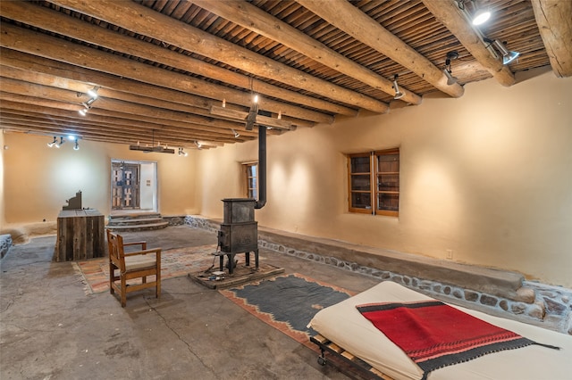 basement with rail lighting