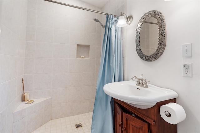 bathroom featuring vanity and walk in shower