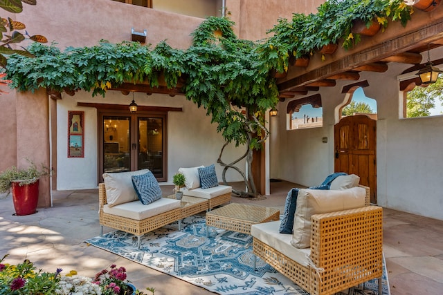 view of patio / terrace featuring french doors and an outdoor hangout area