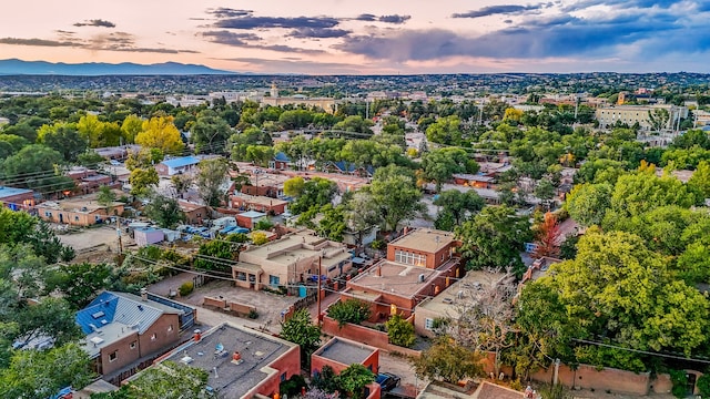 aerial view at dusk with a mountain view