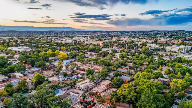 aerial view at dusk with a mountain view