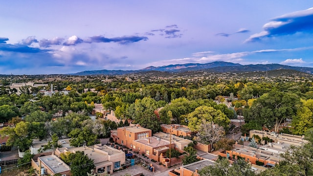 drone / aerial view featuring a mountain view