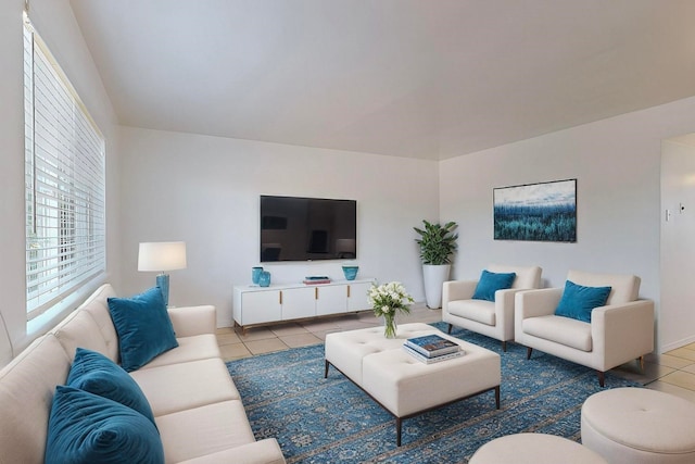 living room with light tile patterned flooring