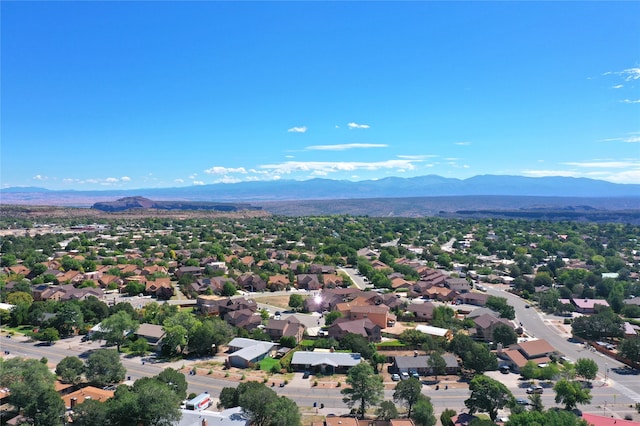 drone / aerial view featuring a mountain view