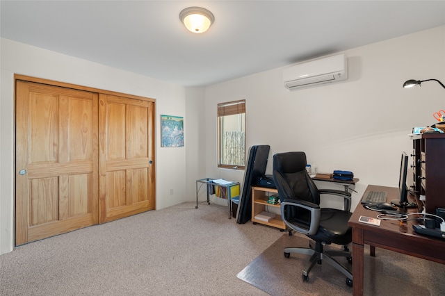 carpeted office space featuring a wall mounted AC