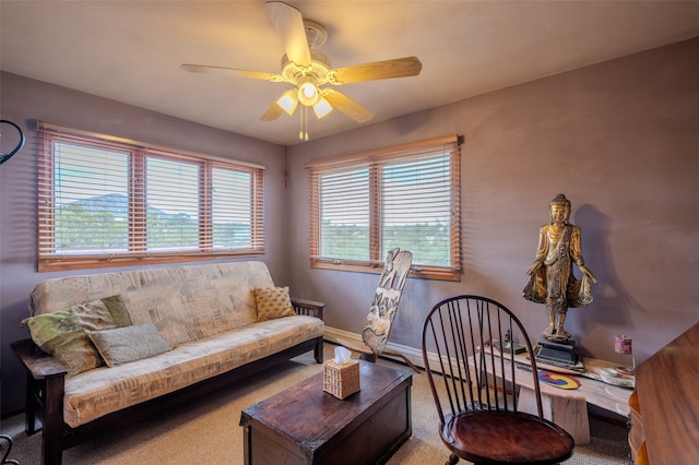 living room with ceiling fan