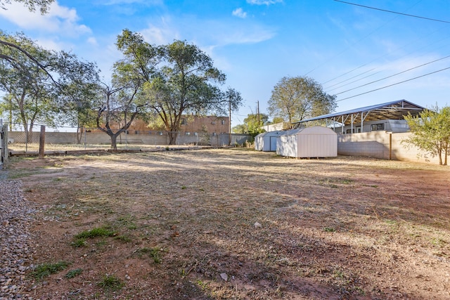 view of yard with a storage unit