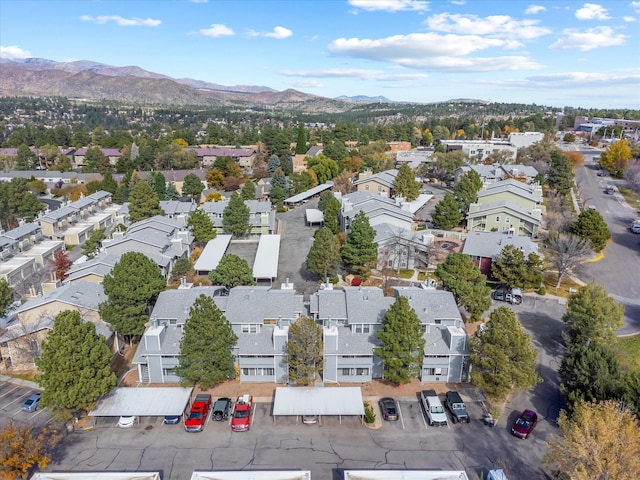 aerial view featuring a mountain view and a residential view