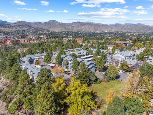 drone / aerial view with a residential view and a mountain view