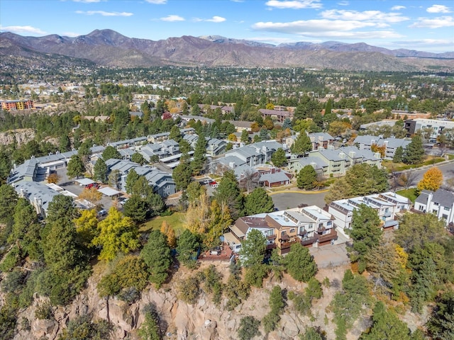 drone / aerial view with a residential view and a mountain view