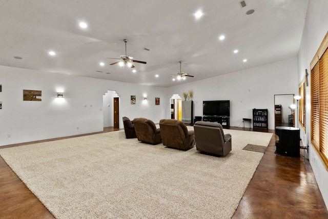 living room with ceiling fan