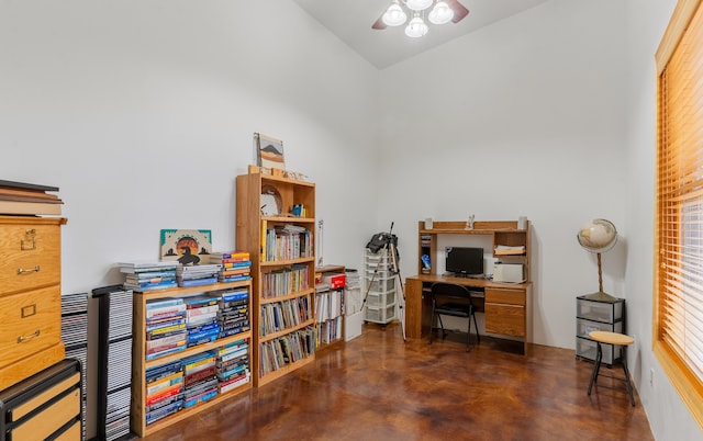 office space featuring ceiling fan