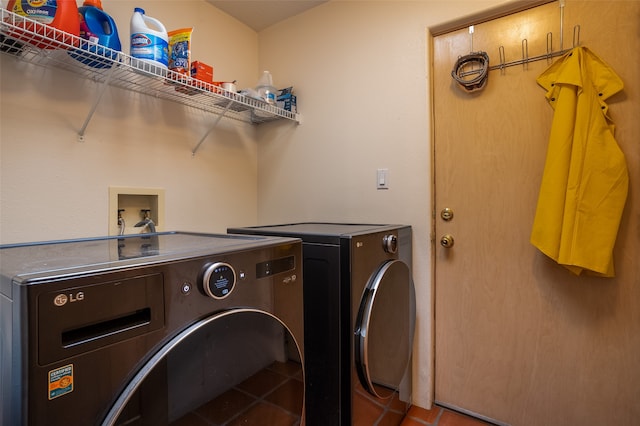 laundry room with washer and clothes dryer and tile patterned flooring