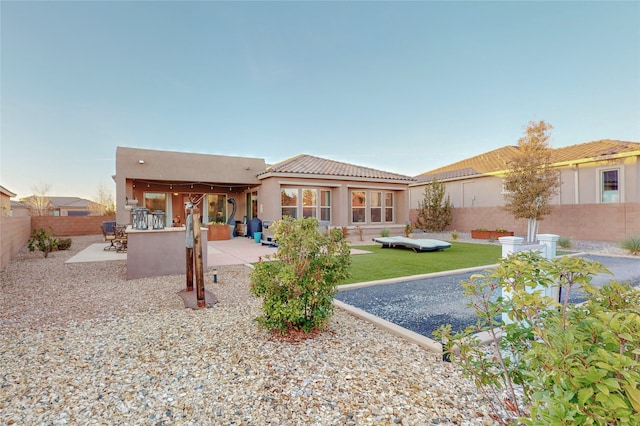 back of house featuring a patio area and a yard