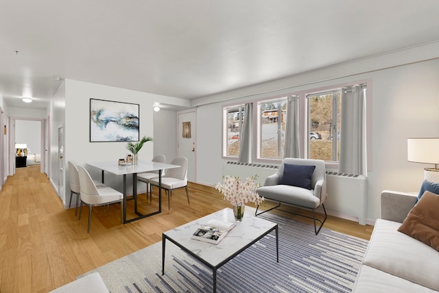 living room with light hardwood / wood-style floors