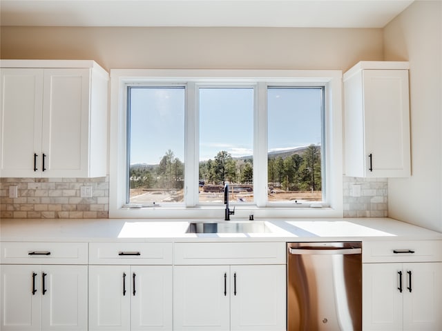 kitchen with white cabinetry, sink, and stainless steel dishwasher