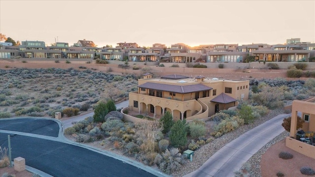 view of aerial view at dusk