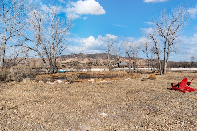 view of yard with a rural view and a mountain view