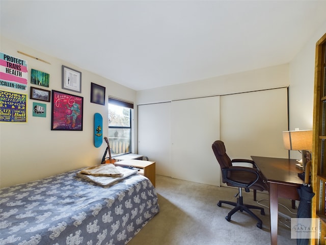 carpeted bedroom with a closet