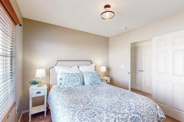 carpeted bedroom with a closet