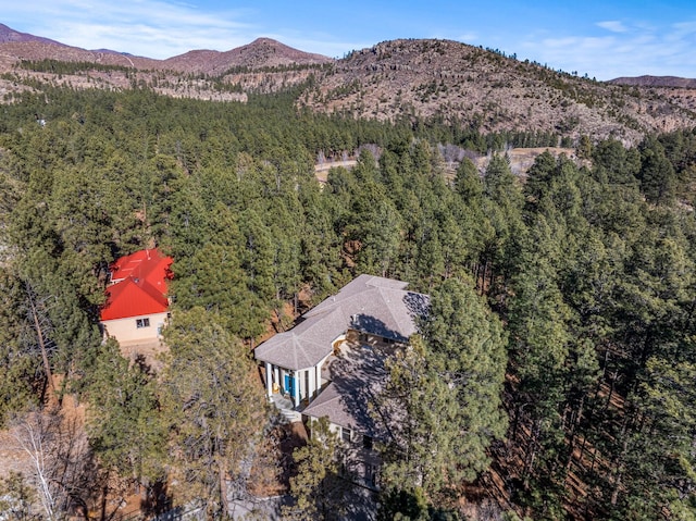 birds eye view of property featuring a mountain view