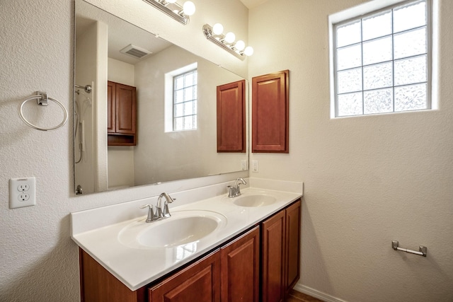 bathroom featuring a sink, visible vents, and double vanity