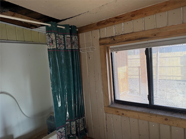 bathroom featuring wood walls