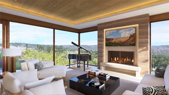 sunroom / solarium with wooden ceiling