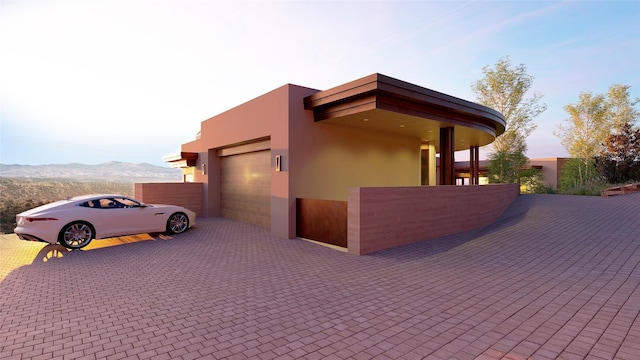 view of home's exterior with a mountain view