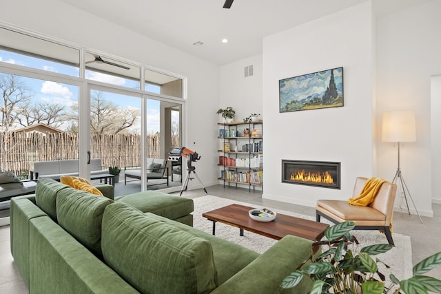 living room with ceiling fan