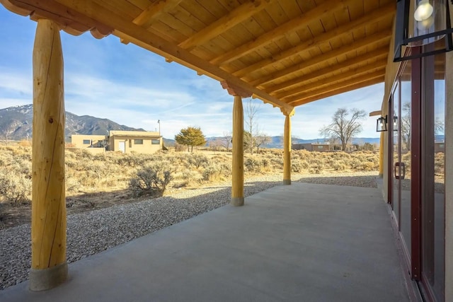 view of patio with a mountain view