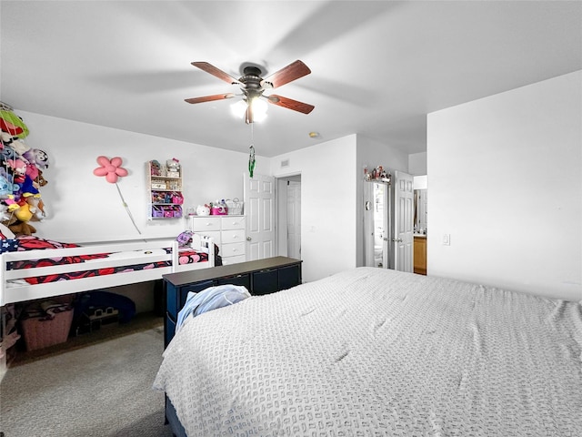 bedroom with carpet flooring and ceiling fan