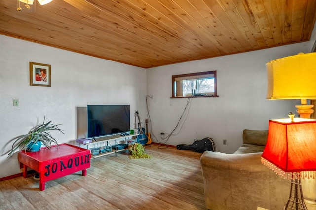 living room featuring hardwood / wood-style flooring and wood ceiling