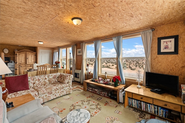 living room with wooden ceiling