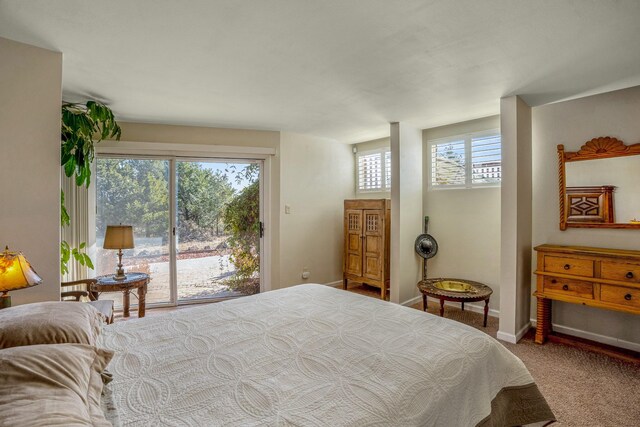 carpeted bedroom with access to exterior