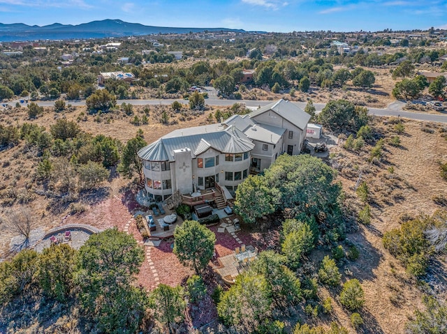 drone / aerial view featuring a mountain view