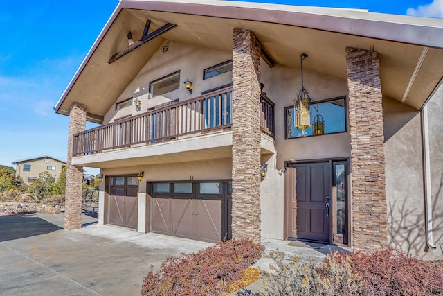 exterior space with a garage