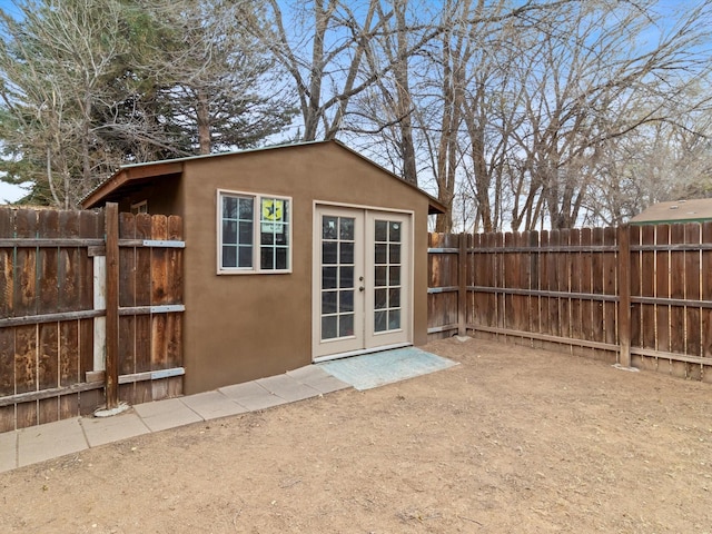 view of outdoor structure featuring french doors