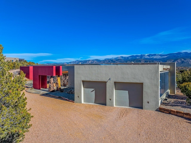 garage with a mountain view